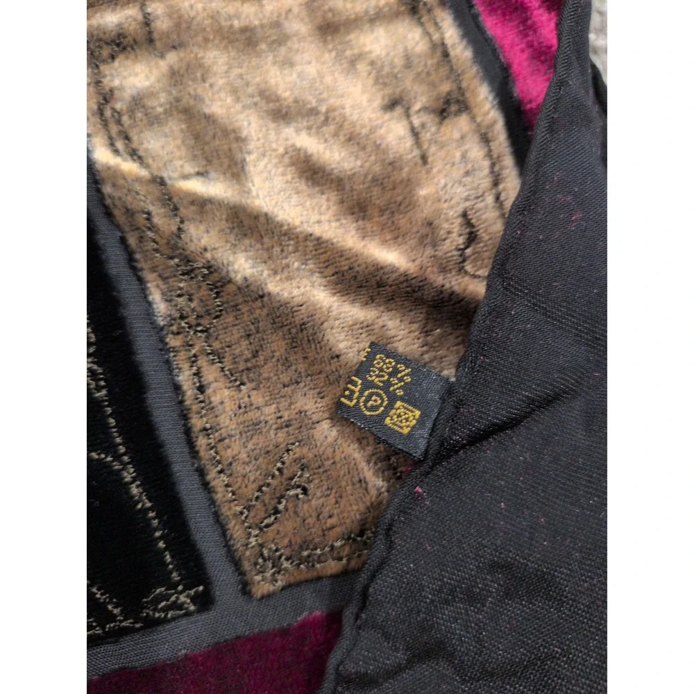 Jewel Tone Velvet Patchwork Scarf Burgundy Gold‎ Black Silk Blend Wrap 60x12